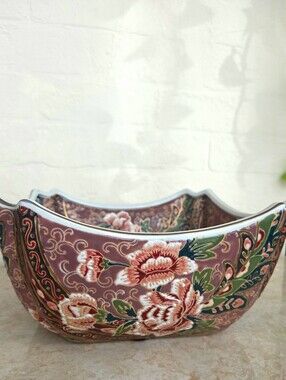 Vintage Floral Porcelain Chinese Famille Rose Square Bowl